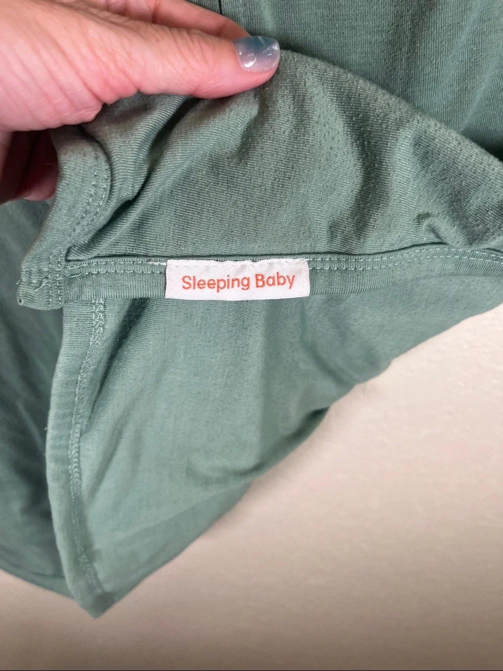 Sleeping Baby Light Sage Green Short Sleeve Romper with White Trim size large